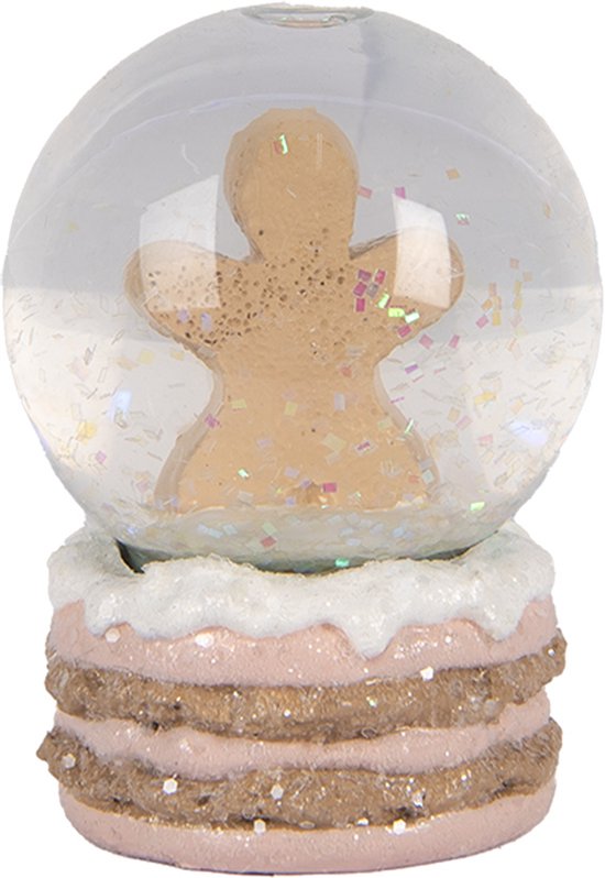 Clayre & Eef Boule de neige Ø 5x7 cm Marron Plastique Bonhomme en pain d‘épice