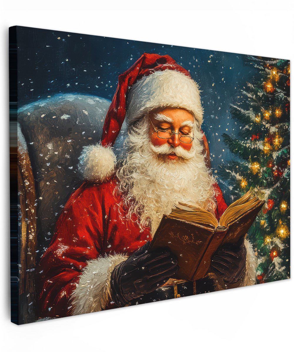 Tuinschilderij van Kerstman en kerstboom op canvas voor tuindecoratie.