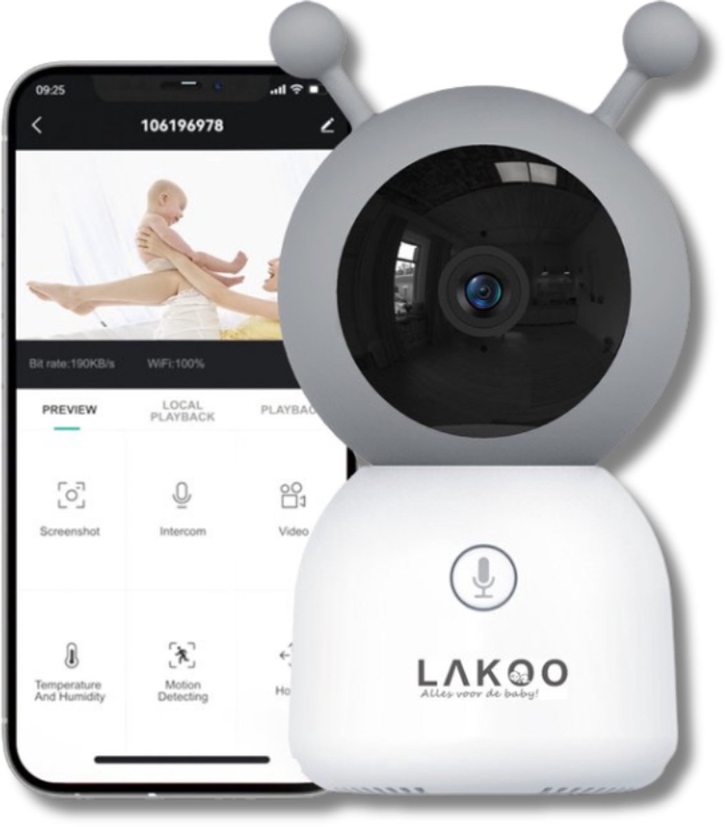 Lakoo® BabyGuard Pro 6T - Met Lamp - Beveiligingscamera - Hondencamera - Babyfoon met Camera en app - 720HD - Wifi - Nachtzicht - Bewegingsdetectie - Terugspreekfunctie - Draaibaar - Bewakingscamera voor Binnen Indoor - slaapmuziek