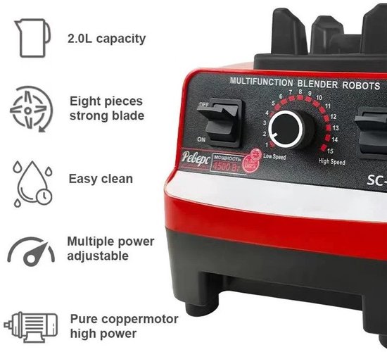 Paco Goederen® Blender - Smoothie Maker - Mixer Keukenmachine - 2000W - Krachtig en eenvoudig te reinigen van Merkloos — afbeelding 3