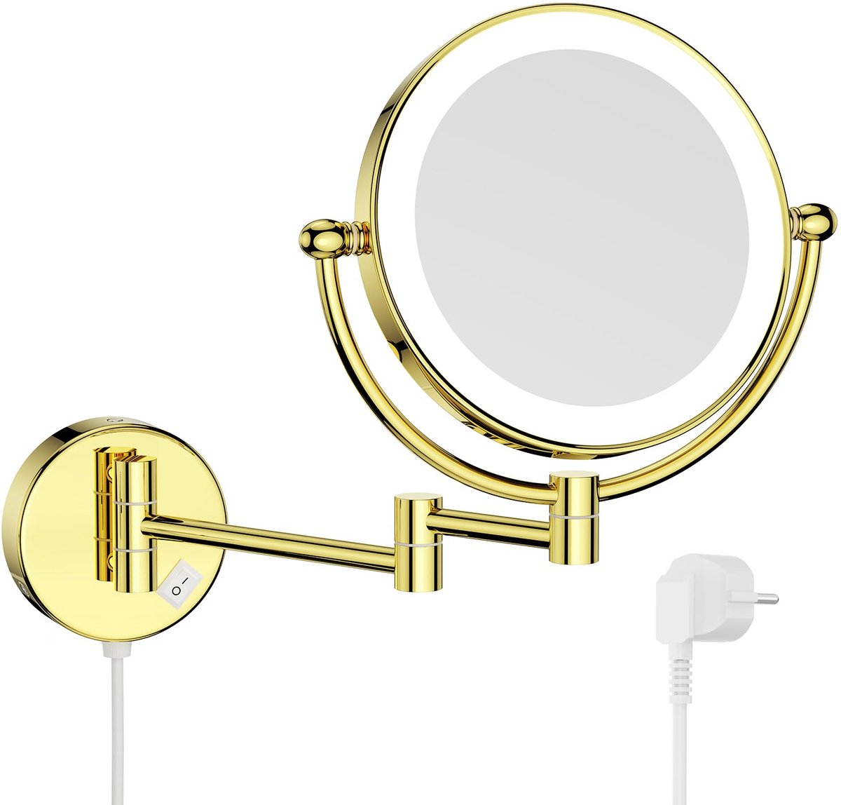 Wand Make-up Spiegel met Licht - 7x Vergroting & Uitschuifbaar - Badkamer & Scheren - Goud, 20 cm