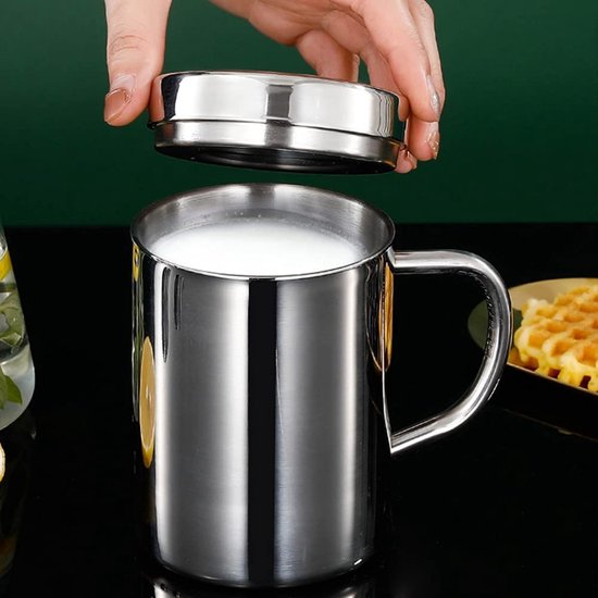 EXCITAT Beker - Rvs Mok - Thermosfles van roestvrij staal - Campingmok - Dubbelwandige geïsoleerde mok - Met deksel - 200 ml - Zilver — afbeelding 2