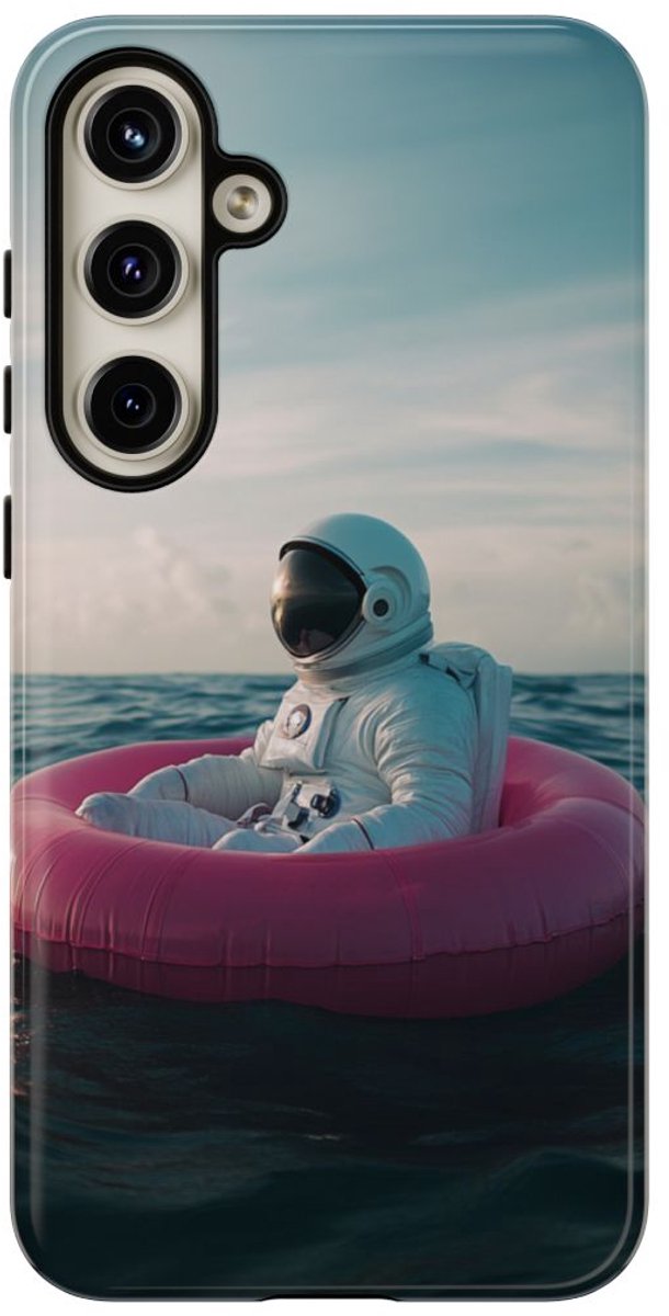 Astronaut op Roze Zwemband – Telefoonhoesje Geschikt voor Samsung Galaxy S24 Plus