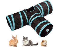 Kattentunnel - 3 Gangen - Speeltunnel voor Katten - Interactief Speelgoed - Dierenaccessoires - Kattenspeeltjes - Blauw - 1 Stuk