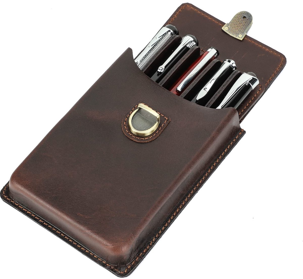 Heren Pennenetui Echt Leer Vintage - Organizer voor 5 Pennen - Bescherming voor Reizen