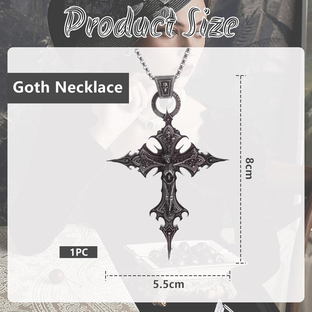 Croix Halloween Widmann - Gothic Jupiter Drop Cross Necklace, Cross Necklace, Costume Jewelry, Gothic, Day Of The Dead, Dia De Los Muertos, Halloween Vampire Accessoire Croix Halloween Widmann - Gothic Jupiter Drop Cross Necklace, Cross Necklace, Costume Jewelry, Gothic, Day Of The Dead, Dia De Los Muertos, Halloween Vampire Accessoire