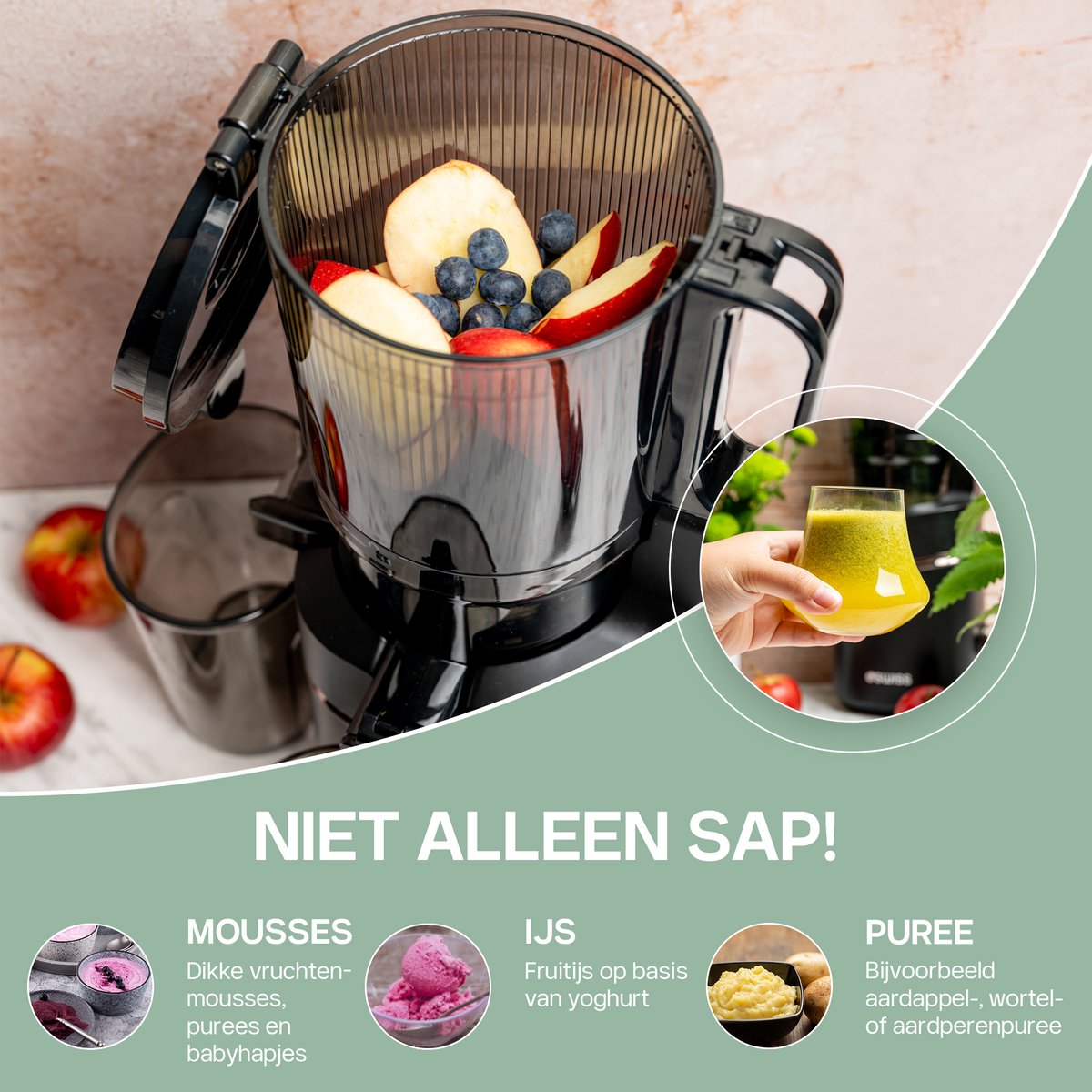 Slow Juicer 4Swiss WB025, 250 W, Reverse-functie, XXL-opening, EasyClean, 37 omw/min, Graphite thumbnail 4
