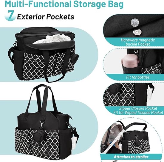 Luiertas rugzak-luiertas-luier organizer-luiertas, multifunctionele luiertas-grote waterdichte luiertas met fopspeenzak voor luiers en alle babyaccessoires - zwart - 40x15x29cm van Dikaslon — afbeelding 4