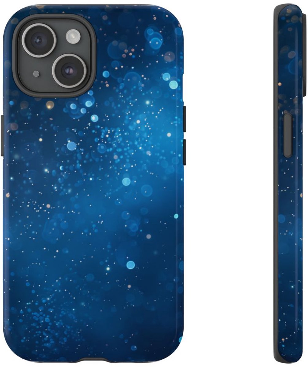 Diepblauwe Sprankelende Lichten – Telefoonhoesje Geschikt voor iPhone 15