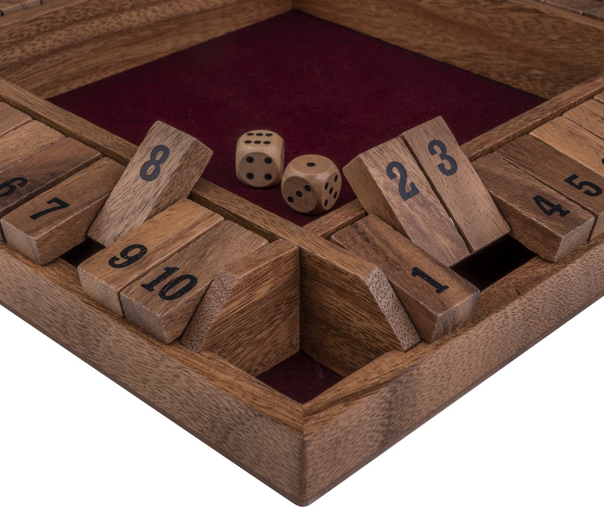 Shut The Box 4 Spelers – Walnoot Houten Dobbelspel – 29 x 29 cm – Met Ingelegd Vilt & 8 Houten Dobbelstenen – Gezelschapsspel – Engelhart — afbeelding 6