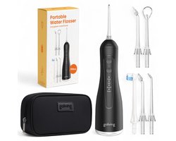 Goliving Waterflosser - 5 Opzetstukken - 4 Standen - Incl. Reistasje - Monddouche 300 ml - Elektrisch Flosapparaat - Draadloos & USB Oplaadbaar - Zwart
