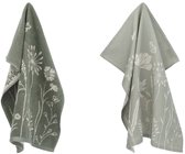 Torchon et essuie-tout de luxe Wild Flowers Vert Foncé - Bunzlau Castle - 100% coton biologique - Torchon 60x53cm et essuie-tout 65x65cm