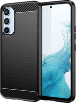 Samsung Galaxy A54 Hoesje - MobyDefend TPU Gelcase - Geborsteld Metaal + Carbonlook - Zwart - GSM Hoesje - Telefoonhoesje Geschikt Voor Samsung Galaxy A54