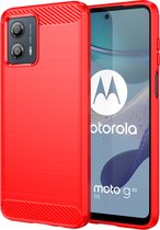Motorola Moto G13 - G23 - G53 Hoesje - MobyDefend TPU Gelcase - Geborsteld Metaal + Carbonlook - Rood - GSM Hoesje - Telefoonhoesje Geschikt Voor Motorola Moto G13 - G23 - G53