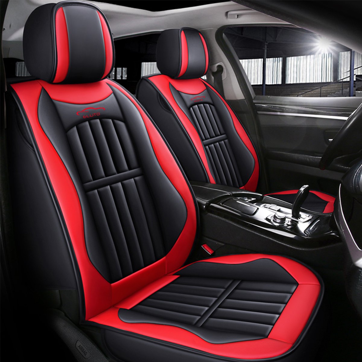 Housses de siège d'auto universelles rouge noir - Coussin de siège auto de  style sportif, ensemble de 9 pièces