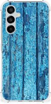 Shockproof Case Geschikt voor Samsung Galaxy A54 Telefoonhoesje met doorzichtige rand Wood Blue
