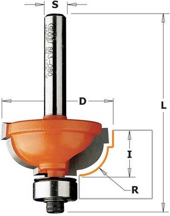 Fresa A Raggio Convesso CMT 814.190.11 – Conica HM, D=19mm R=9.52, Gambo 6.35mm