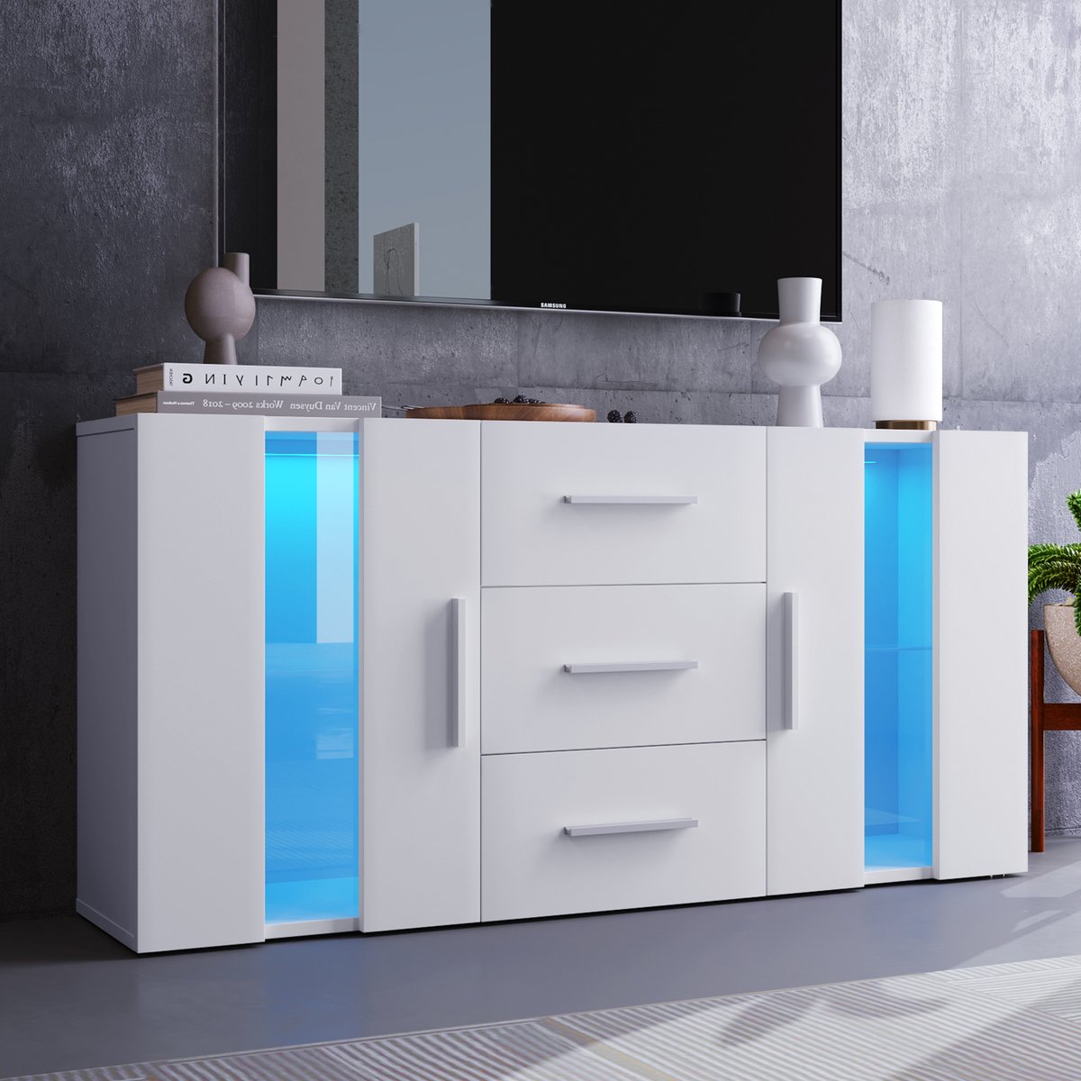 YJZQ Dressoir ladekast - Met 16 kleuren LED verlichting - Wit