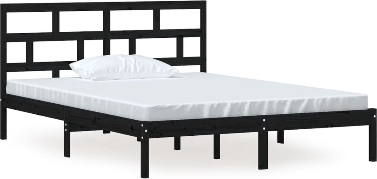 vidaXL-Bedframe-massief-hout-zwart-150x200-cm-5FT-King-Size