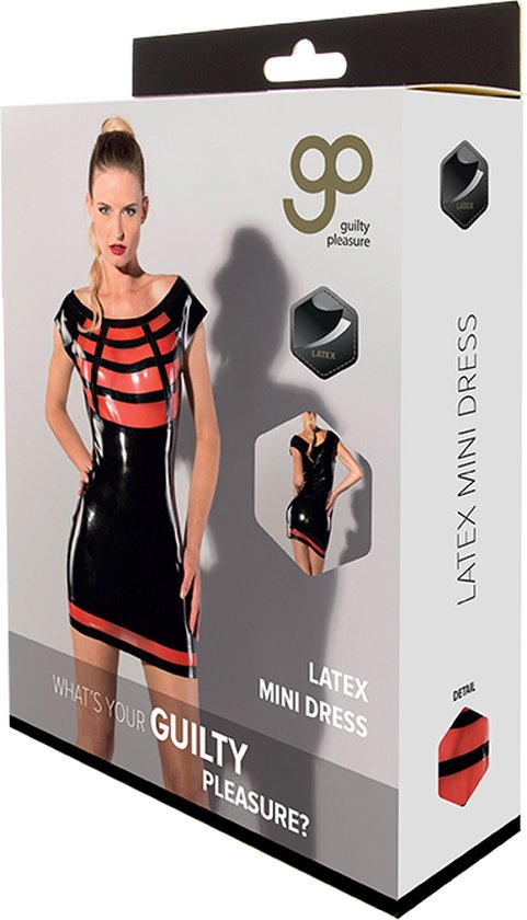 Latex jurkje zwart met rood - S