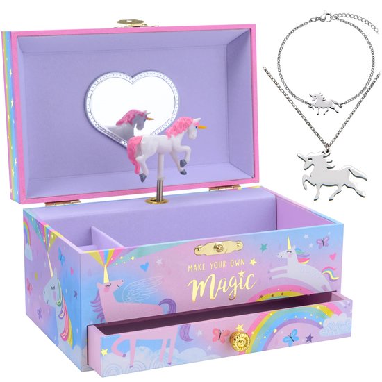 Jewelkeeper Unicorn Music Box & Jewelry Set - Pack de 3 Regalos para Niñas Madura Guardar Juguetes