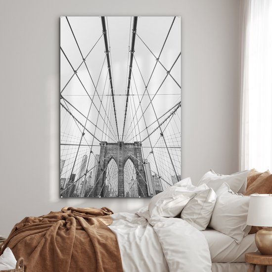 MuchoWow® Peinture sur verre 120x180 cm - Peinture sur verre acrylique - Bridge de Brooklyn - Pont - Architecture - Bâtiment - Photo sur verre - Peintures