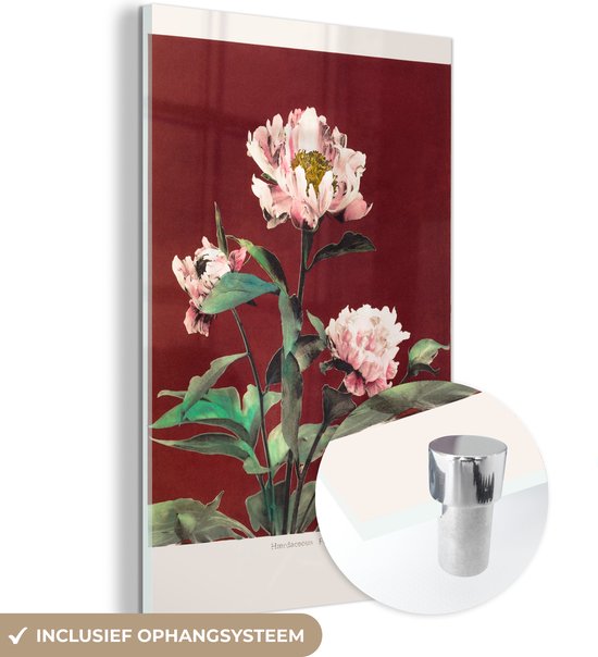 MuchoWow® Peinture sur verre 120x180 cm - Peinture sur verre acrylique - Fleurs - Plantes - Couleurs - Rouge - Vintage - Photo sur verre - Peintures