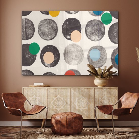 MuchoWow® Peinture sur verre 150x100 cm - Peinture sur verre acrylique - Couleurs - Abstrait - Cercles - Pastel - Photo sur verre - Peintures