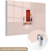 MuchoWow® Glasschilderij 60x40 cm - Schilderij acrylglas - Deur - Rood - Pastel - Architectuur - Foto op glas - Schilderijen