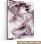 Canvas Schilderij Vrouw - Abstract - Line art - Portret - Paars - 30x40 cm - Wanddecoratie