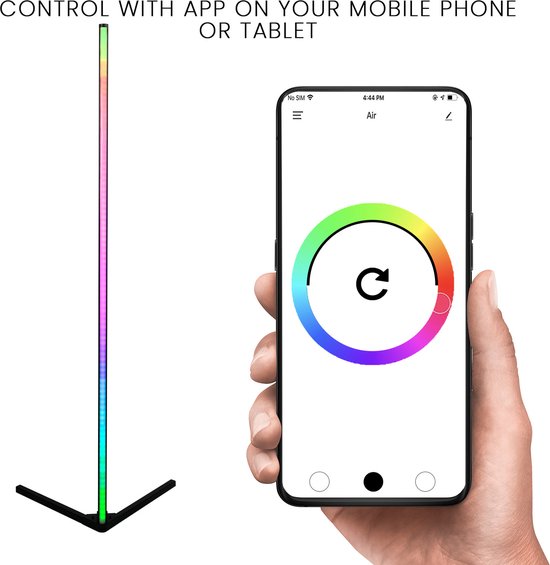 Calex Lampadaire LED intelligente - Lampe d'angle debout WiFi - éclairage d'ambiance dimmable RVB et lumière blanche - app et télécommande