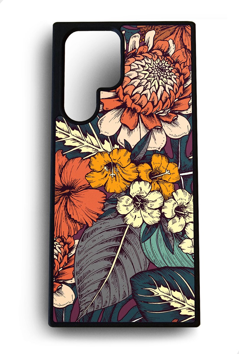 Ako Design Samsung Galaxy S22 Ultra hoesje - Bloemen - oranje - Hoogglans - TPU Rubber telefoonhoesje - hard backcover