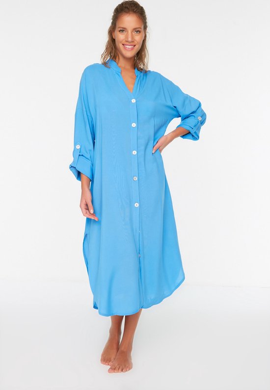 2020 Sexy Hollow Out Gebreide Voorkant Korte Achterkant Lange Zomer Strandjurk Dames Beachwear Gehaakte Tuniek kopen vanaf een prijs van 16