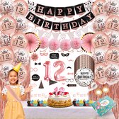 Celejoy 12 Jaar Feestpakket - Uitgebreide Rose Gouden Verjaardag Decoraties met Ballonnen, Slingers & Feestbenodigdheden