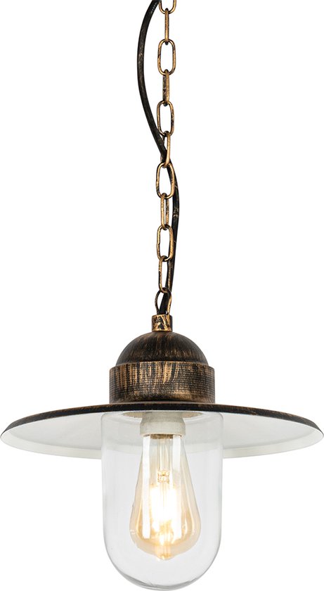 QAZQA kansas - Landelijke Hanglamp voor buiten - 1 lichts - Ø 29.4 cm - Zwart Goud - Buitenverlichting