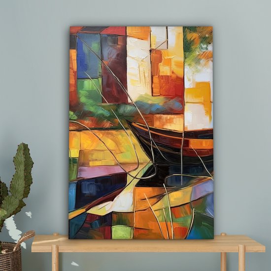 Peinture sur toile 60x90 cm - Décoration murale Abstrait - Art - Bateau - Couleurs - Décoration murale murale salon - Décoration chambre - Accessoires de chambre - Peintures