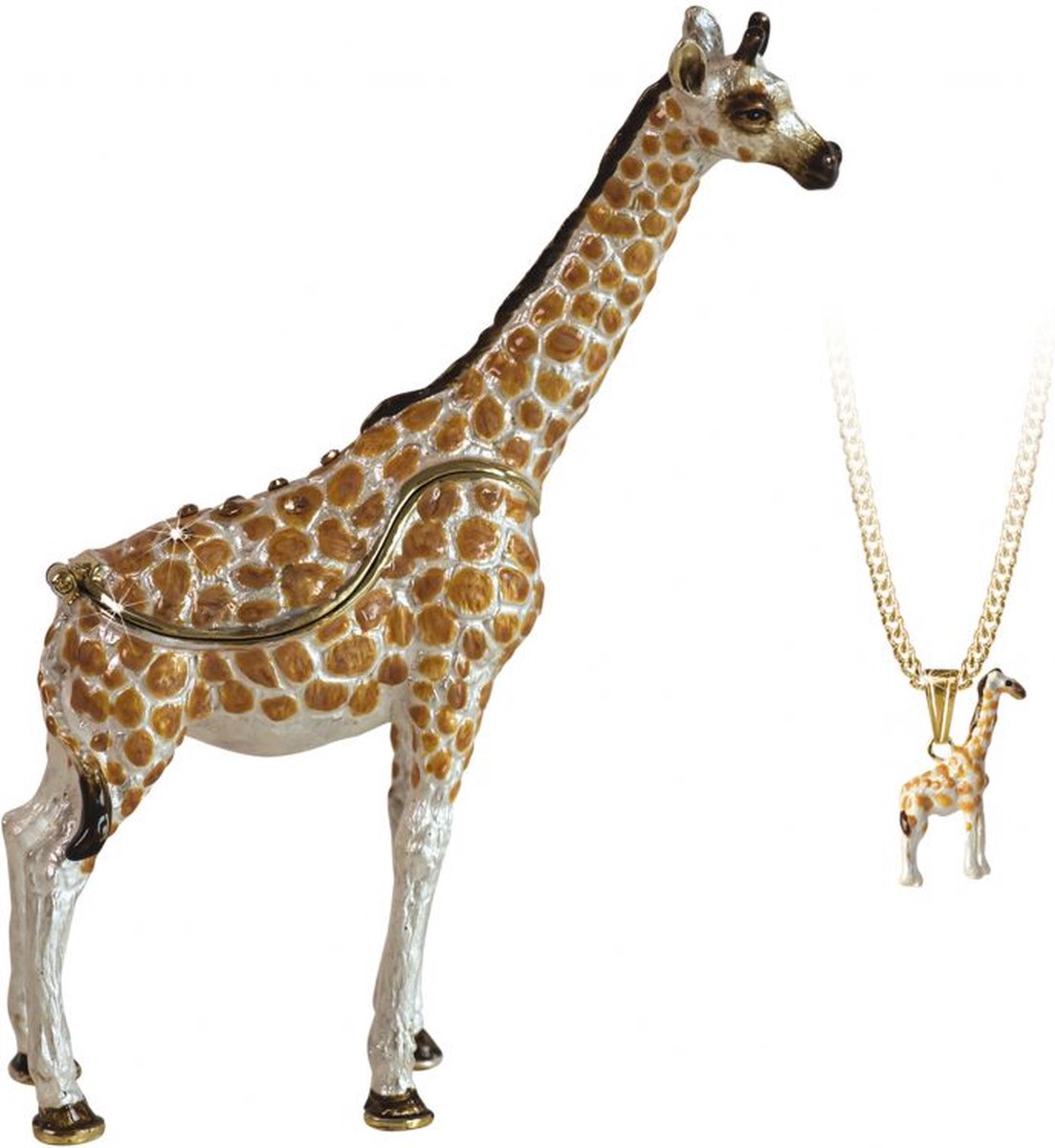 Goedkoopste MadDeco - emaille - pillendoosje - giraffe - met hangertje afgewerkt met kristal- geheime verborgen schatten