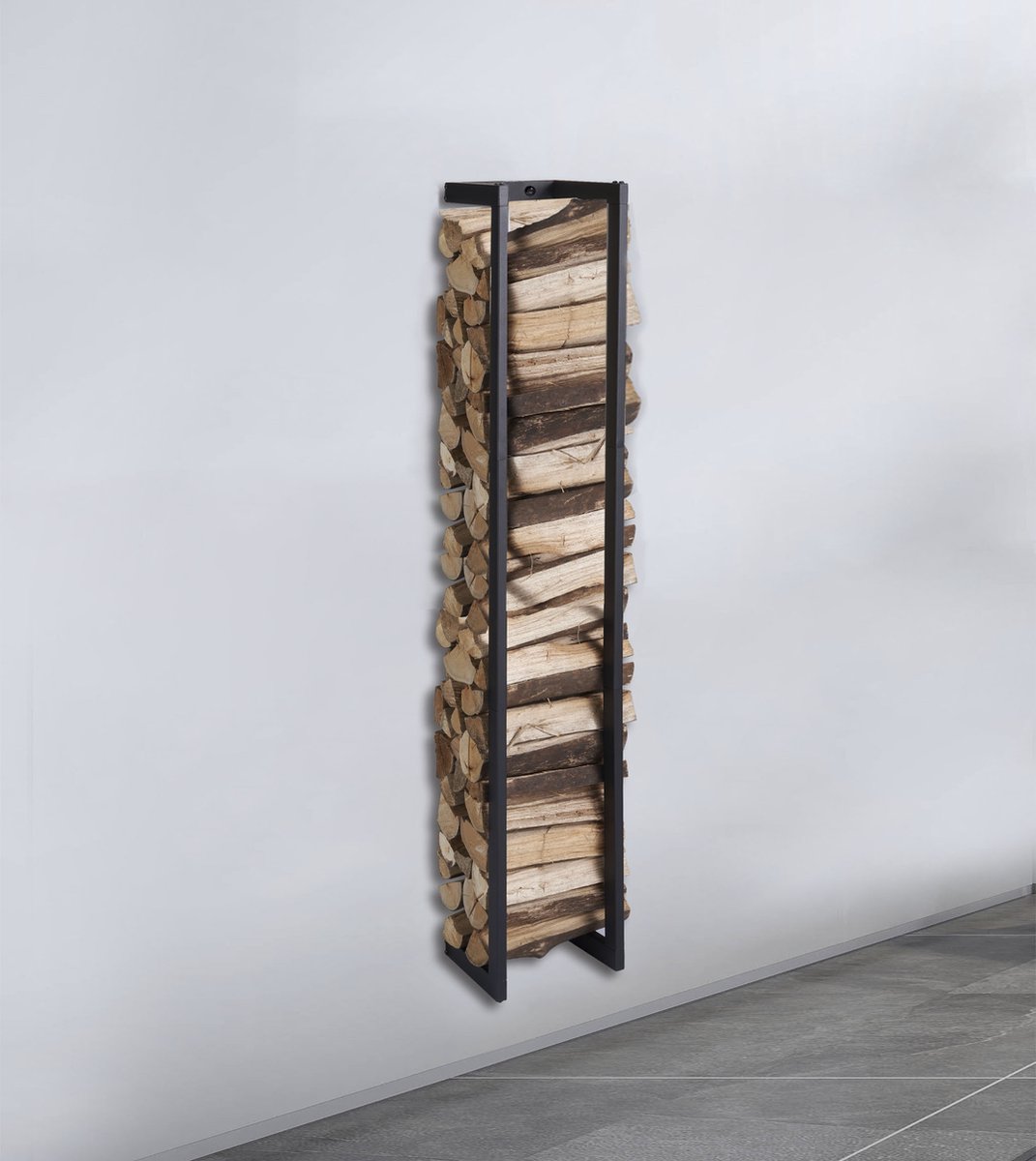 Lendo Online brandhoutrek wandmodel 25x25x148cm + draagtas haardhoutrek houtopslag zwart metaal