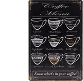Wandbord – Mancave – Coffee Menu - Koffie – Vintage - Retro - Wanddecoratie – Reclame bord – Restaurant – Kroeg - Bar – Cafe - Horeca – Metal Sign - Pin Up Girl - 20x30cm