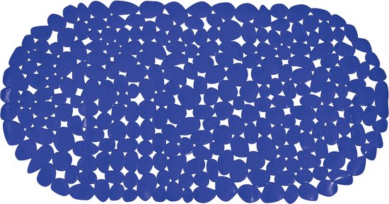 MSV Douche/bad anti-slip mat - badkamer - pvc - donkerblauw - 35 x 68 cm - zuignappen - steentjes motief