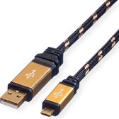 ROLINE 11.88.8825 câble USB 0,8 m USB 2.0 USB A Micro-USB B Noir, Or