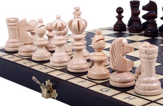 Thumbnail van een extra afbeelding van het spel Mini Schaakset inclusief Schaakbord en Schaakstukken - Ideaal voor op reis - Klein schaakspel met leuk design