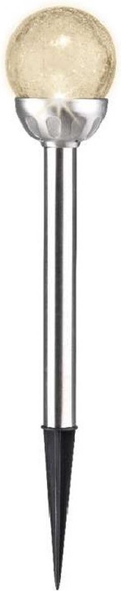 Lumineo 1x Buiten tuin LED RVS bol steker Navi solar verlichting 30 cm Tuinverlichting Tuinlampen Solarlampen op zonne-energie