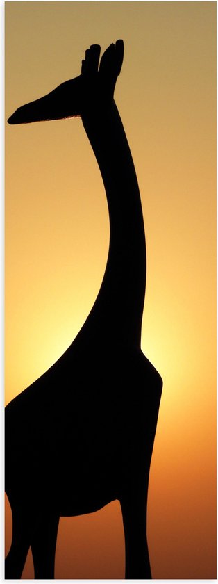 Poster Glanzend – Silhouet van Opzijkijkende Giraffe tijdens Zonsondergang - 20x60 cm Foto op Posterpapier met Glanzende Afwerking