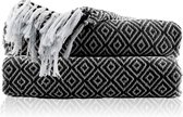 Katoenen Zwarte plaid deken 152 x 127 cm knuffelzacht Gebreide sprei woonden decoratieve bankdeken voor bank, bed, bank