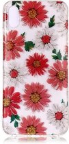 GadgetBay Glitter Bloemen TPU iPhone XS Max hoesje - Rood Wit