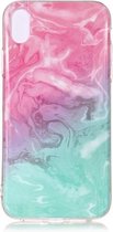 GadgetBay Marmer TPU Hoesje Transparant iPhone XR  - Blauw Roze