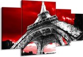 GroepArt - Schilderij -  Eiffeltoren - Rood, Zwart, Grijs - 160x90cm 4Luik - Schilderij Op Canvas - Foto Op Canvas