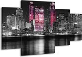 GroepArt - Schilderij -  New York - Zwart, Wit, Roze - 160x90cm 4Luik - Schilderij Op Canvas - Foto Op Canvas