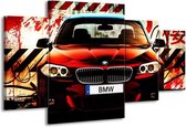 GroepArt - Schilderij -  BMW - Zwart, Rood, Wit - 160x90cm 4Luik - Schilderij Op Canvas - Foto Op Canvas